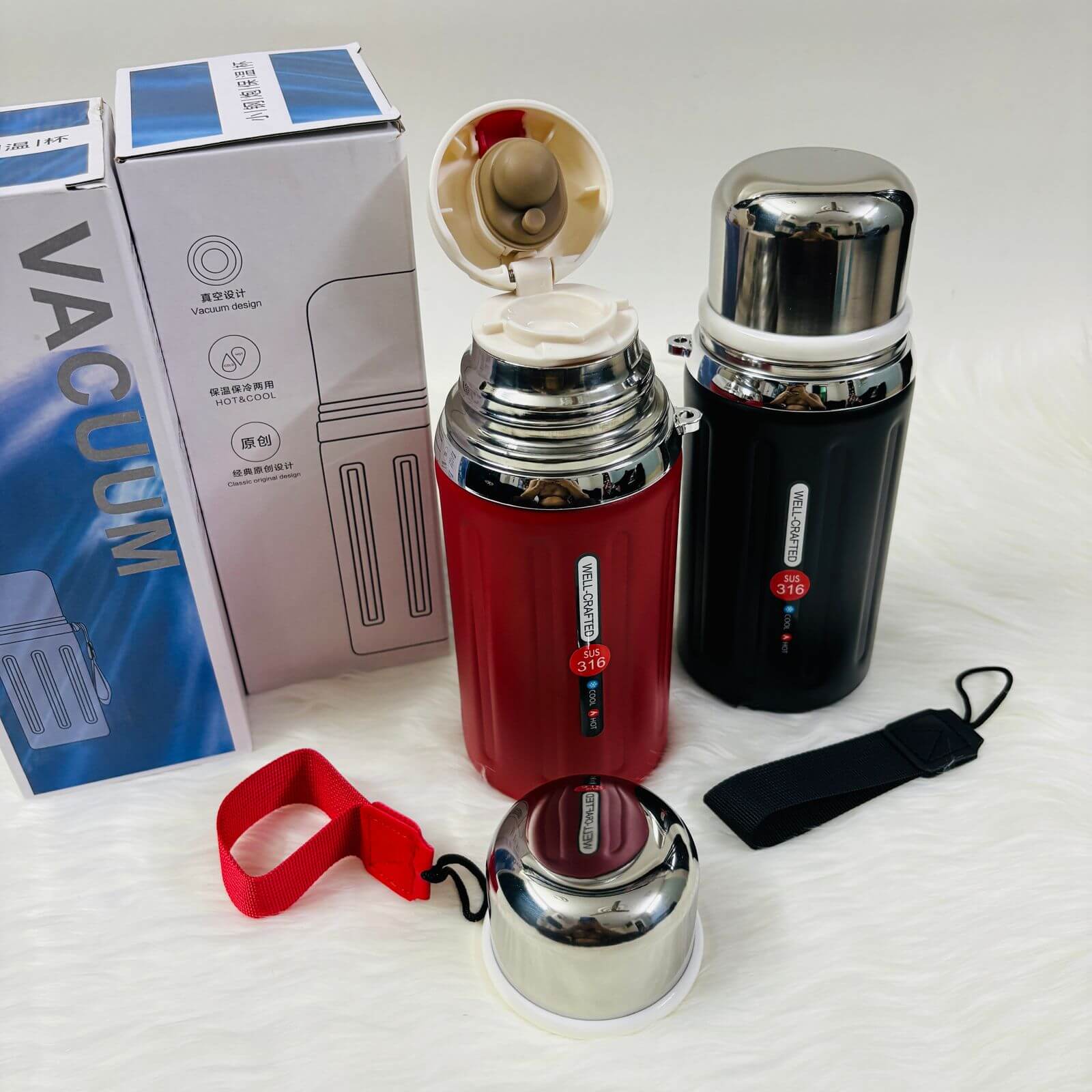 Hot-Cold Vaccum Flask Red+Black Duo